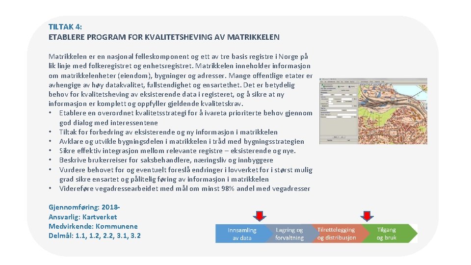 TILTAK 4: ETABLERE PROGRAM FOR KVALITETSHEVING AV MATRIKKELEN Matrikkelen er en nasjonal felleskomponent og