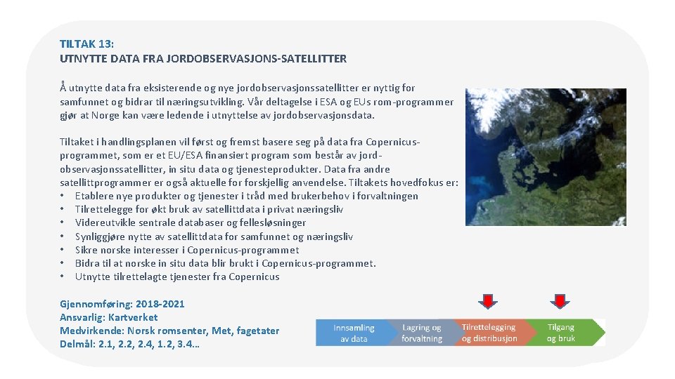 TILTAK 13: UTNYTTE DATA FRA JORDOBSERVASJONS-SATELLITTER Å utnytte data fra eksisterende og nye jordobservasjonssatellitter