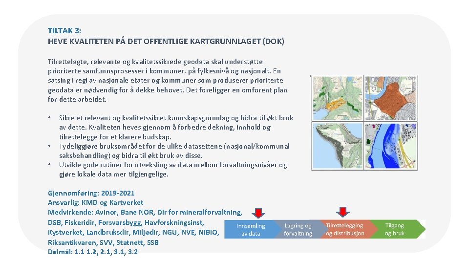 TILTAK 3: HEVE KVALITETEN PÅ DET OFFENTLIGE KARTGRUNNLAGET (DOK) Tilrettelagte, relevante og kvalitetssikrede geodata