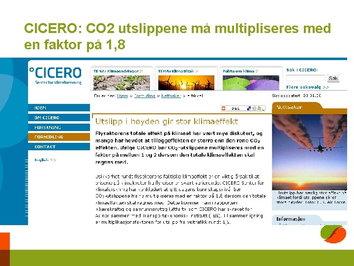 CICERO: CO 2 utslippene må multipliseres med en faktor på 1, 8 