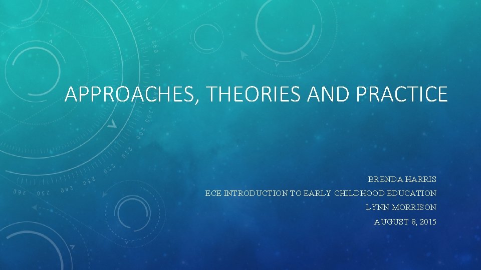 APPROACHES, THEORIES AND PRACTICE BRENDA HARRIS ECE INTRODUCTION TO EARLY CHILDHOOD EDUCATION LYNN MORRISON
