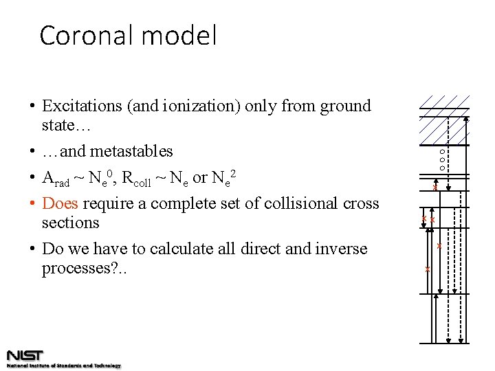 Coronal model • Excitations (and ionization) only from ground state… • …and metastables •