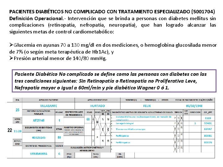 PACIENTES DIABÉTICOS NO COMPLICADO CON TRATAMIENTO ESPECIALIZADO (5001704) Definición Operacional. - Intervención que se