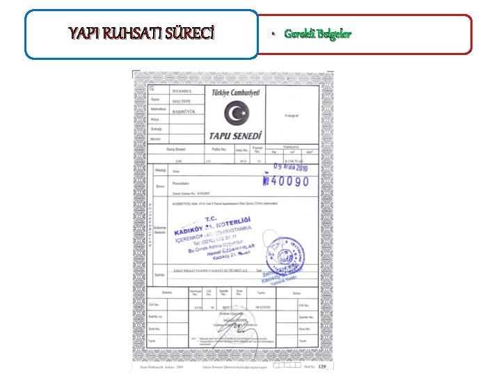 YAPI RUHSATI SÜRECİ • Gerekli Belgeler 