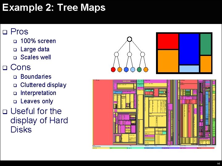 Example 2: Tree Maps q Pros q q Cons q q q 100% screen