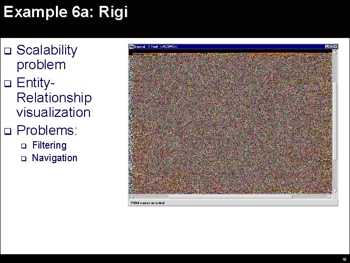 Example 6 a: Rigi q q q Scalability problem Entity. Relationship visualization Problems: q