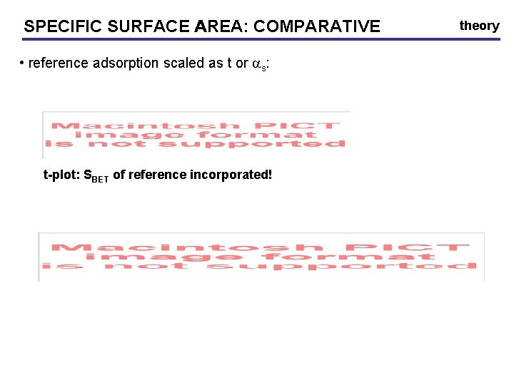 SPECIFIC SURFACE AREA: COMPARATIVE • reference adsorption scaled as t or as: t-plot: SBET