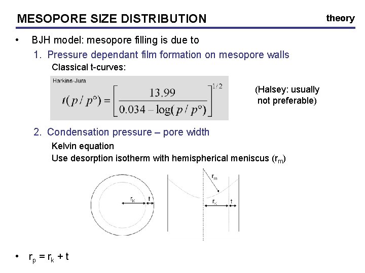 MESOPORE SIZE DISTRIBUTION • theory BJH model: mesopore filling is due to 1. Pressure