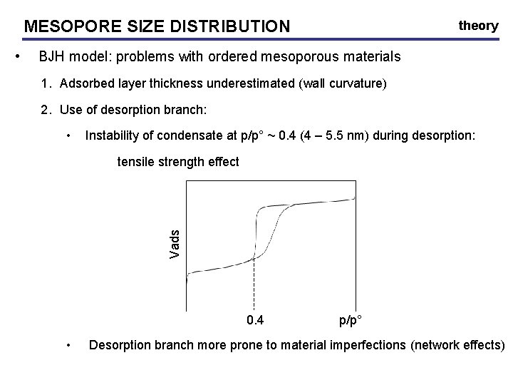 MESOPORE SIZE DISTRIBUTION BJH model: problems with ordered mesoporous materials 1. Adsorbed layer thickness