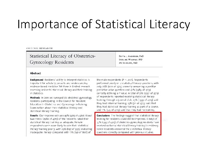 Importance of Statistical Literacy 