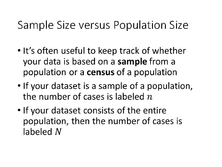 Sample Size versus Population Size • 