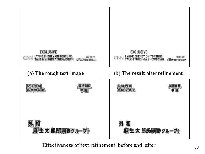 (a) The rough text image (b) The result after refinement Effectiveness of text refinement