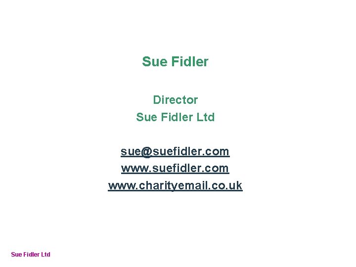 Online Fundraising – How to make it work Sue Fidler Director Sue Fidler Ltd