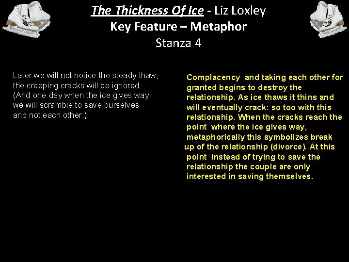 The Thickness Of Ice - Liz Loxley Key Feature – Metaphor Stanza 4 Later