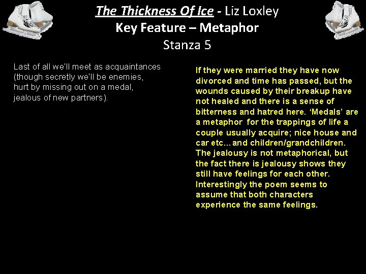The Thickness Of Ice - Liz Loxley Key Feature – Metaphor Stanza 5 Last