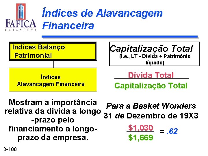 Índices de Alavancagem Financeira Índices Balanço Patrimonial Índices Alavancagem Financeira Capitalização Total (i. e.