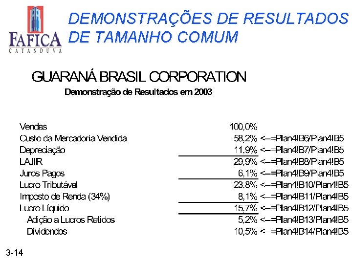 DEMONSTRAÇÕES DE RESULTADOS DE TAMANHO COMUM 3 -14 