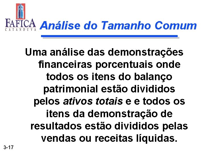 Análise do Tamanho Comum Uma análise das demonstrações financeiras porcentuais onde todos os itens