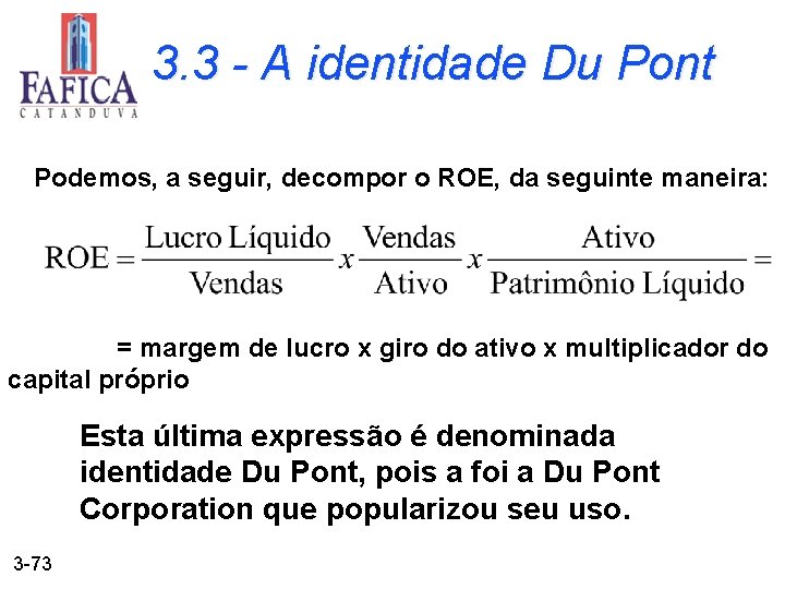 3. 3 - A identidade Du Pont Podemos, a seguir, decompor o ROE, da