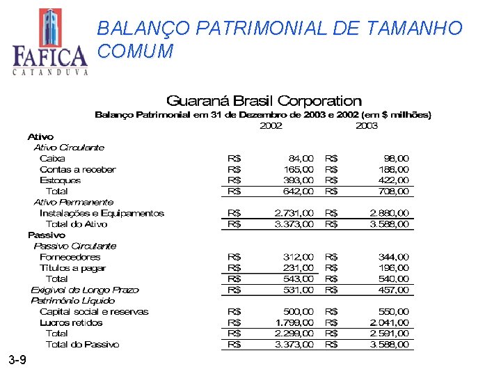 BALANÇO PATRIMONIAL DE TAMANHO COMUM 3 -9 
