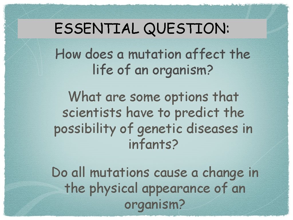 ESSENTIAL QUESTION: How does a mutation affect the life of an organism? What are