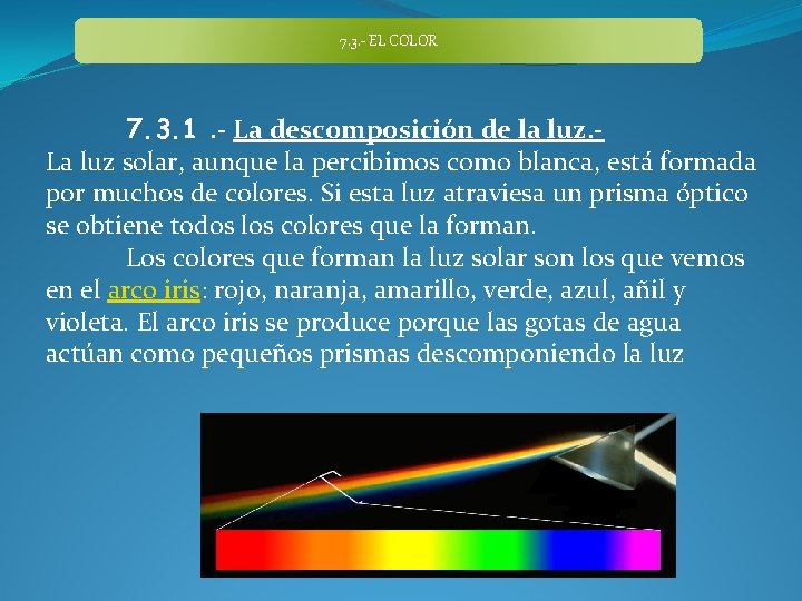 7. 3. - EL COLOR 7. 3. 1. - La descomposición de la luz.