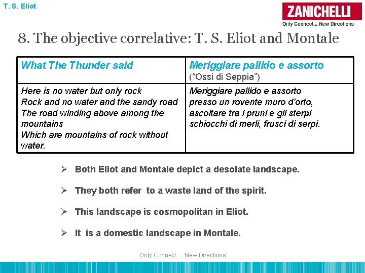 T. S. Eliot 8. The objective correlative: T. S. Eliot and Montale What The