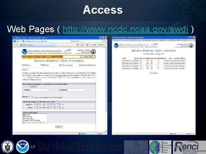 Access Web Pages ( http: //www. ncdc. noaa. gov/swdi ) 17 