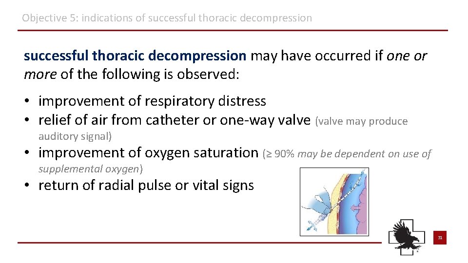 Objective 5: indications of successful thoracic decompression may have occurred if one or more Objective 5: indications of successful thoracic decompression may have occurred if one or more