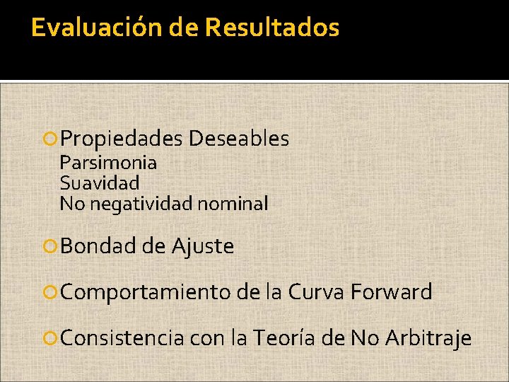 Evaluación de Resultados Propiedades Deseables Parsimonia Suavidad No negatividad nominal Bondad de Ajuste Comportamiento