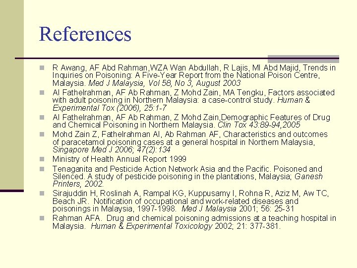 References n n n n R Awang, AF Abd Rahman, WZA Wan Abdullah, R