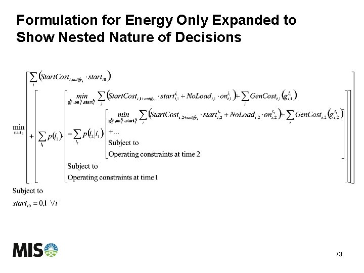 Formulation for Energy Only Expanded to Show Nested Nature of Decisions 73 