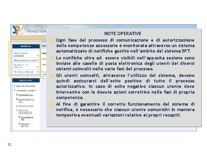 q q 13 NOTE OPERATIVE Ogni fase del processo di comunicazione e di autorizzazione