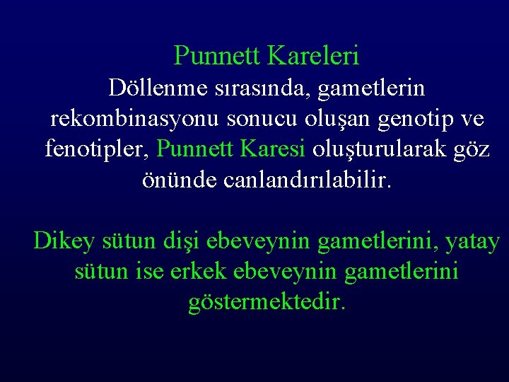 Punnett Kareleri Döllenme sırasında, gametlerin rekombinasyonu sonucu oluşan genotip ve fenotipler, Punnett Karesi oluşturularak