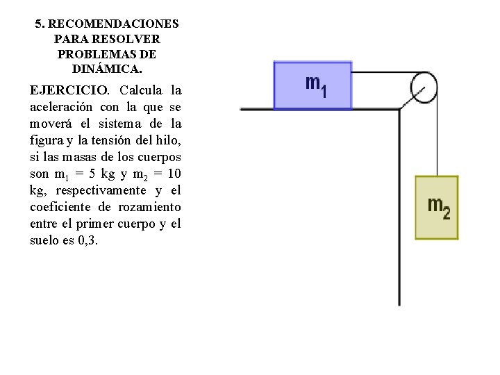 5. RECOMENDACIONES PARA RESOLVER PROBLEMAS DE DINÁMICA. EJERCICIO. Calcula la aceleración con la que 5. RECOMENDACIONES PARA RESOLVER PROBLEMAS DE DINÁMICA. EJERCICIO. Calcula la aceleración con la que