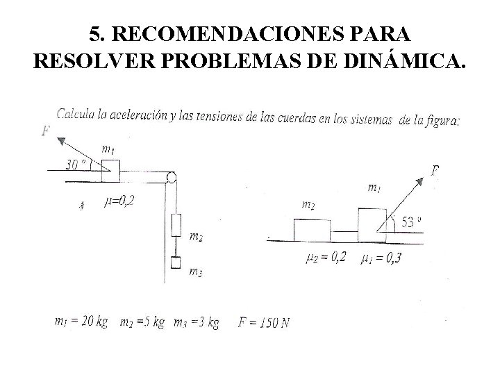 5. RECOMENDACIONES PARA RESOLVER PROBLEMAS DE DINÁMICA. 5. RECOMENDACIONES PARA RESOLVER PROBLEMAS DE DINÁMICA.