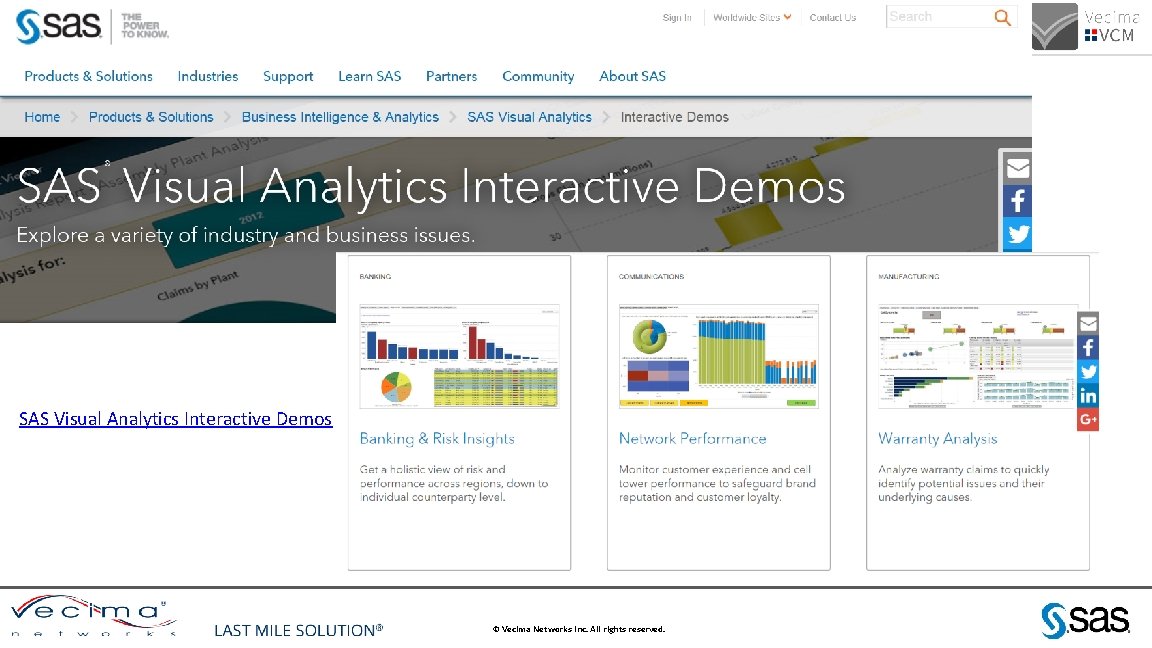 SAS Visual Analytics Interactive Demos CONFIDENTIAL & PROPRIETARY © Vecima Networks Inc. All rights