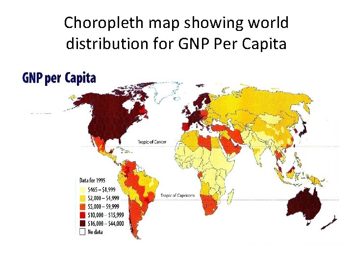 Choropleth map showing world distribution for GNP Per Capita 