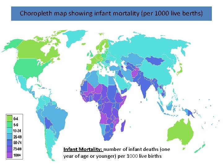 Choropleth map showing infant mortality (per 1000 live berths) Infant Mortality: number of infant