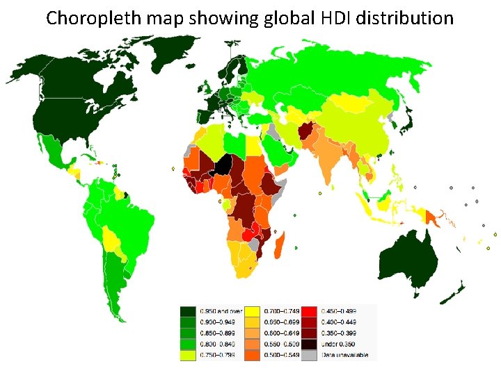 Choropleth map showing global HDI distribution 