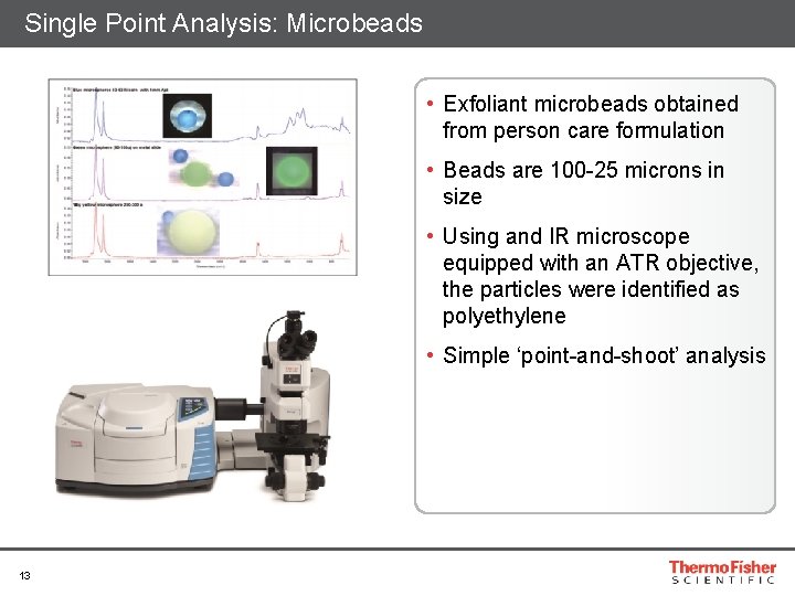 Single Point Analysis: Microbeads • Exfoliant microbeads obtained from person care formulation • Beads