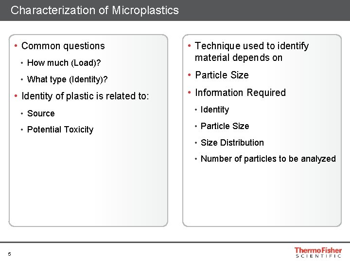 Characterization of Microplastics • Common questions • How much (Load)? • What type (Identity)?