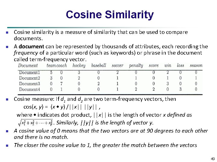 Cosine Similarity n n n Cosine similarity is a measure of similarity that can