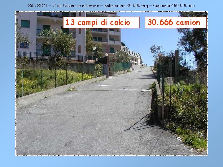 Sito SD/1 – C. da Catanese inferiore – Estensione 80. 000 mq – Capacità Sito SD/1 – C. da Catanese inferiore – Estensione 80. 000 mq – Capacità