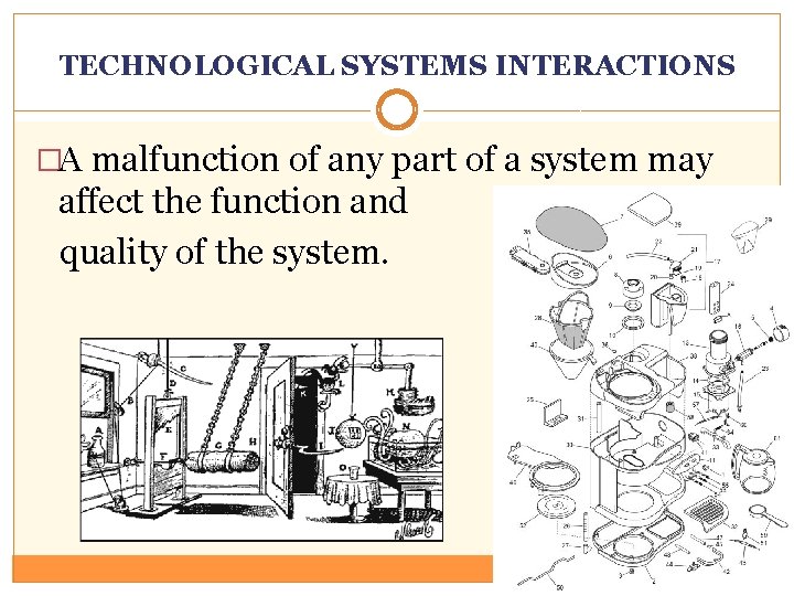 TECHNOLOGICAL SYSTEMS INTERACTIONS �A malfunction of any part of a system may affect the