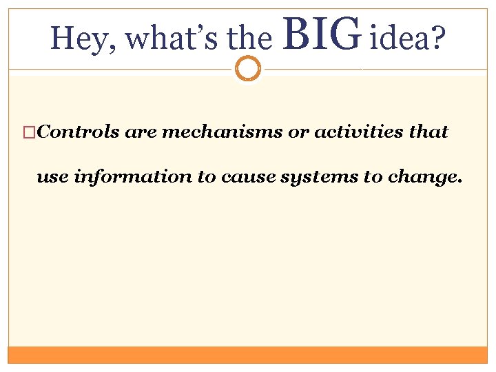 Hey, what’s the BIG idea? �Controls are mechanisms or activities that use information to