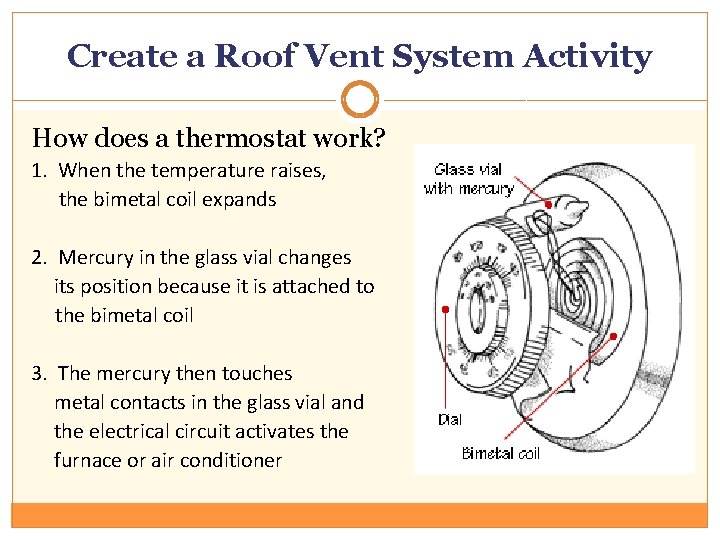 Create a Roof Vent System Activity How does a thermostat work? 1. When the