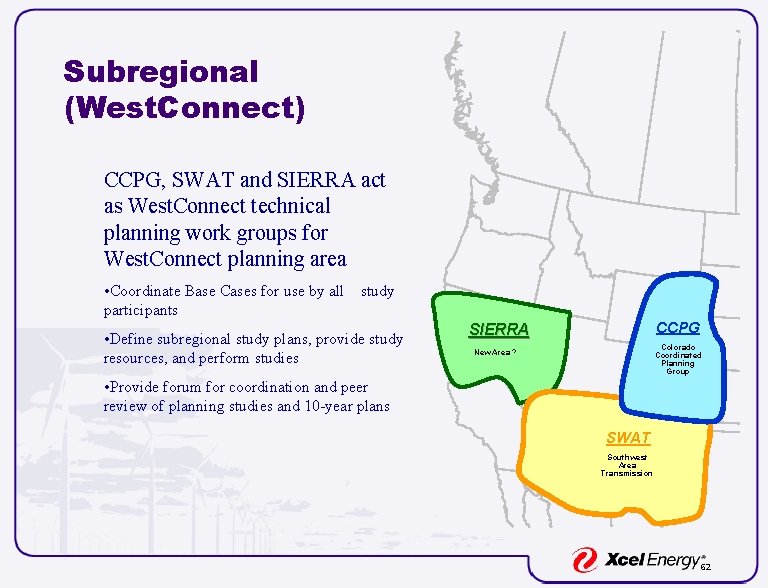 Subregional (West. Connect) CCPG, SWAT and SIERRA act as West. Connect technical planning work