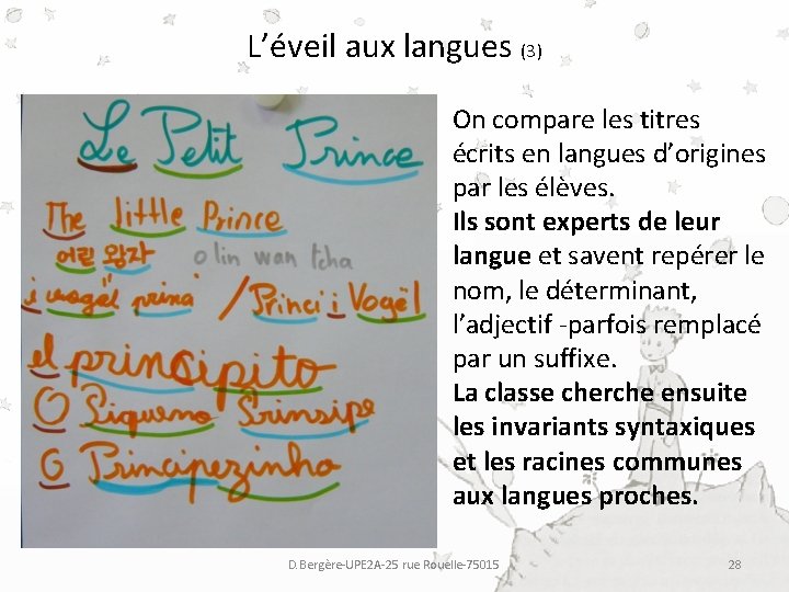 L’éveil aux langues (3) On compare les titres écrits en langues d’origines par les L’éveil aux langues (3) On compare les titres écrits en langues d’origines par les