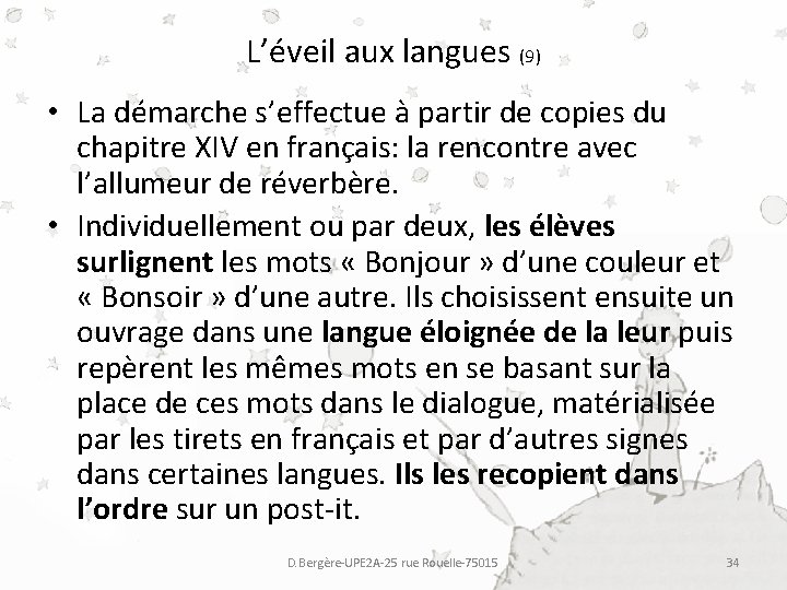 L’éveil aux langues (9) • La démarche s’effectue à partir de copies du chapitre L’éveil aux langues (9) • La démarche s’effectue à partir de copies du chapitre